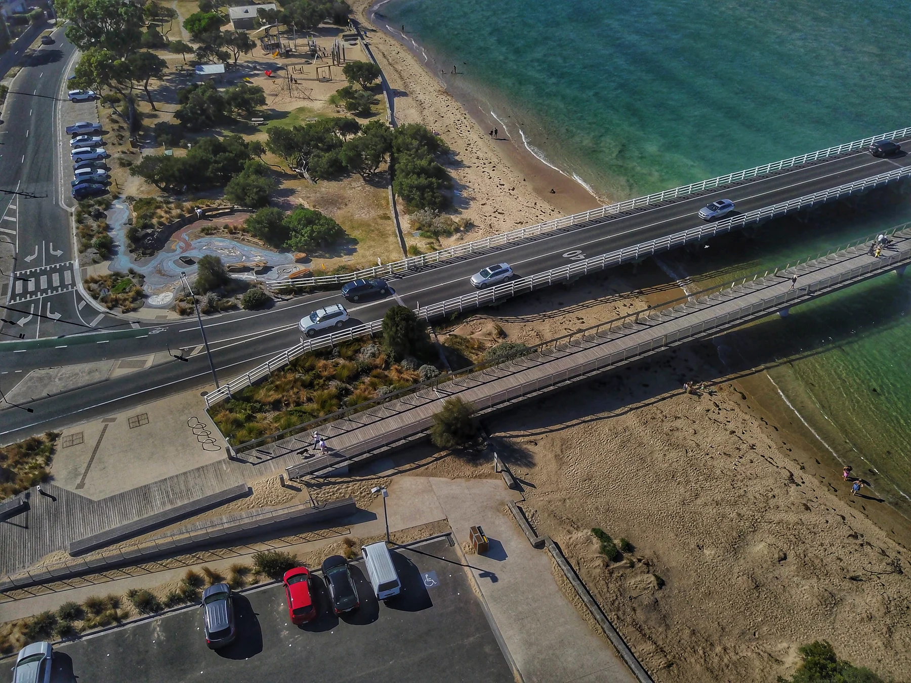 The Barwon River, bridge and surrounding homes at Barwon Heads